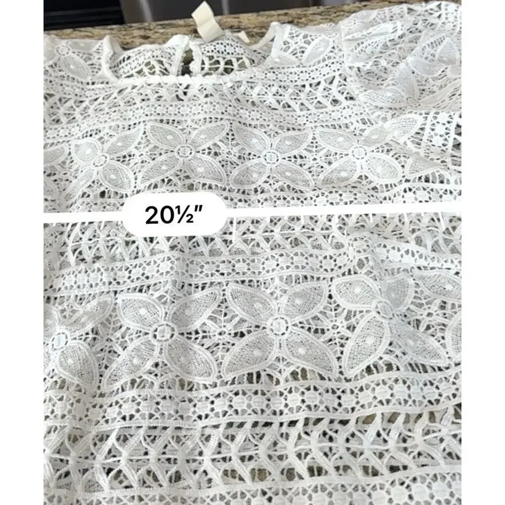 Dolan Anthropologie Puff-Sleeve Bow Back Ivory Lace Pullover Lined Top Sz Large